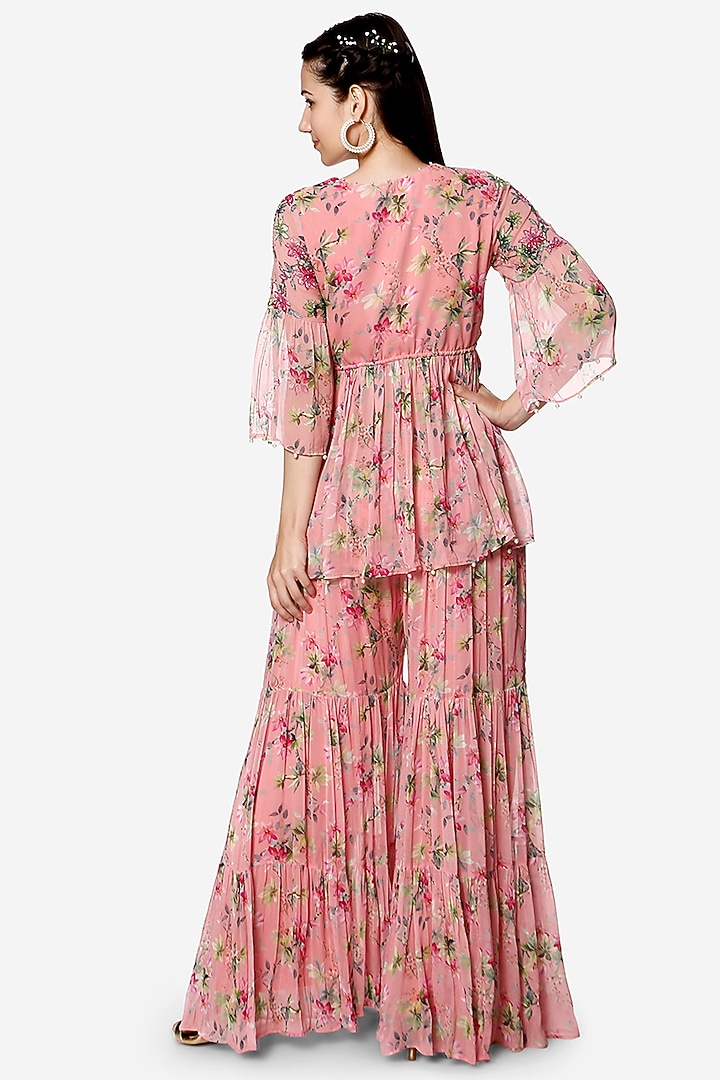 Rose Pink Georgette Party Wear Sharara Set by Bha-sha at Pernia's Pop Up Shop