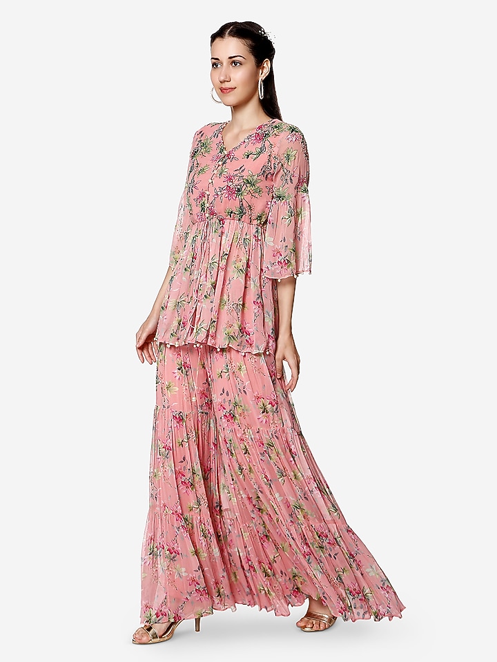 Rose Pink Georgette Party Wear Sharara Set by Bha-sha at Pernia's Pop Up Shop