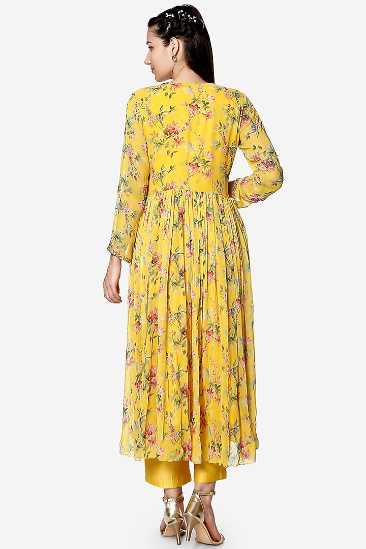 Yellow Chanderi Kurta Set With Jacket by Bha-sha at Pernia's Pop Up Shop