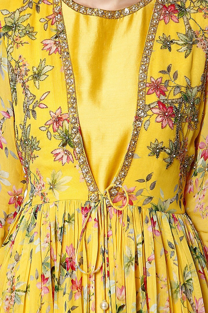 Yellow Chanderi Kurta Set With Jacket by Bha-sha at Pernia's Pop Up Shop