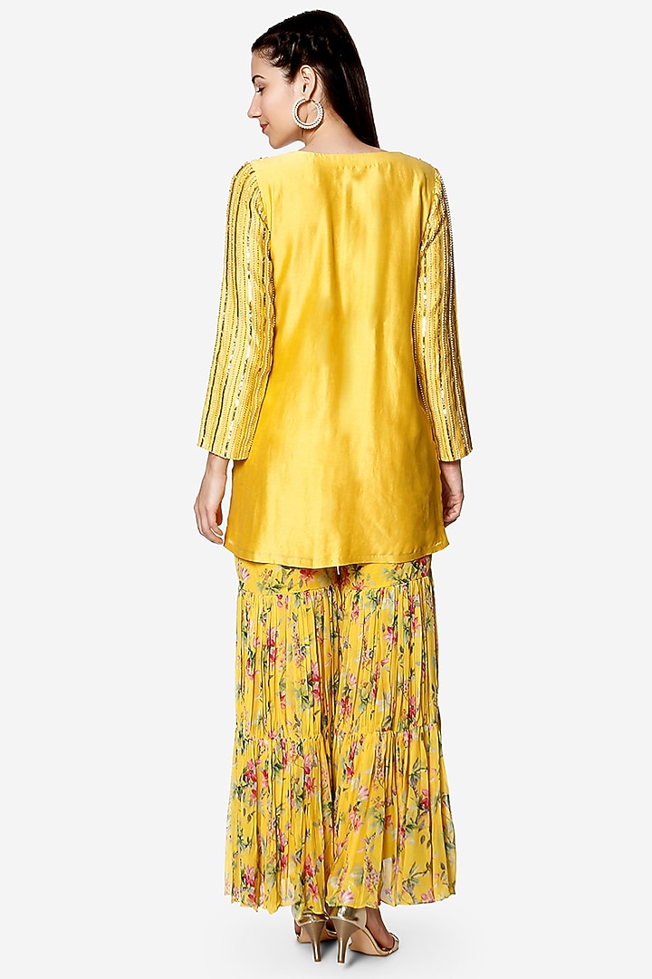 Yellow Printed Party Wear Sharara Set by Bha-sha at Pernia's Pop Up Shop