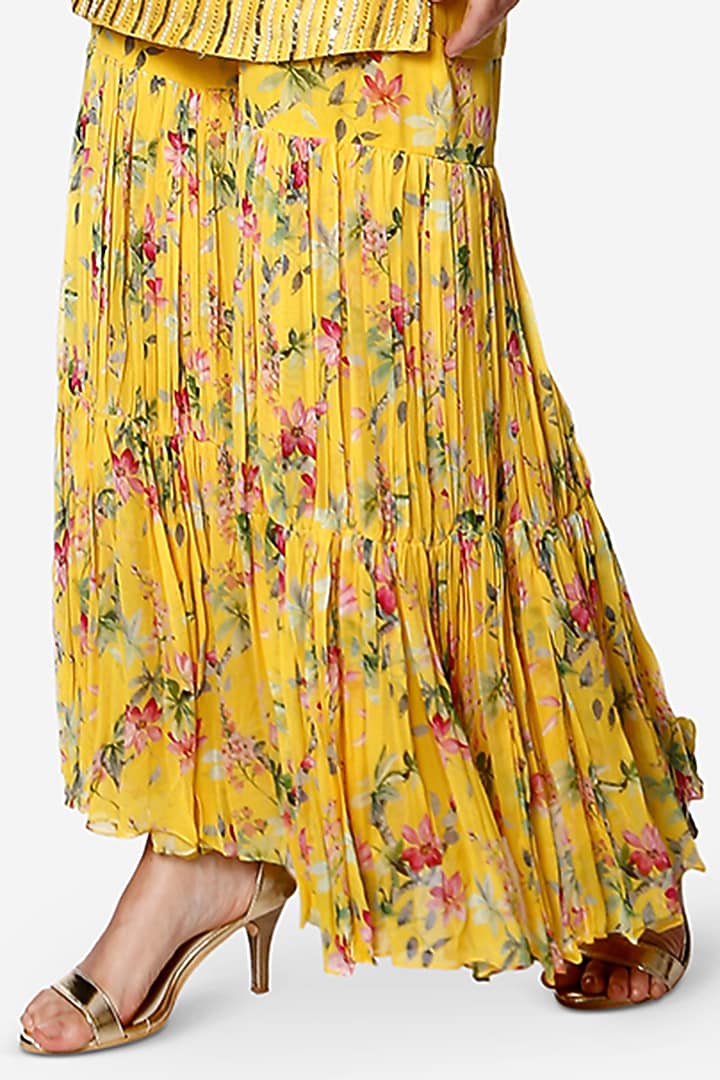 Yellow Printed Party Wear Sharara Set by Bha-sha at Pernia's Pop Up Shop
