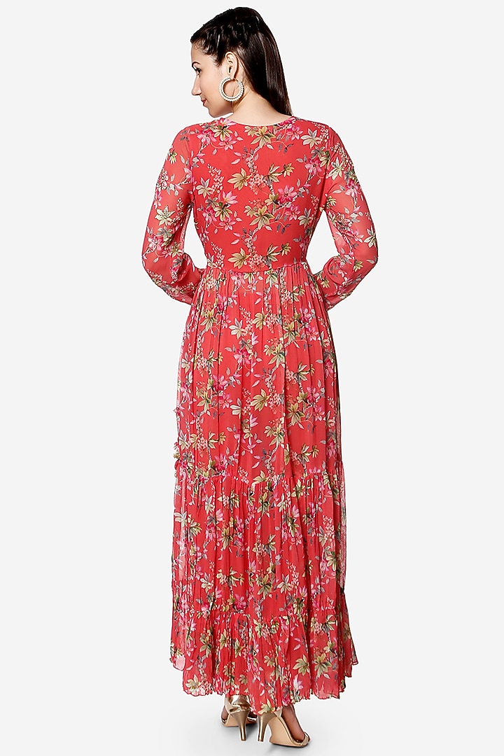 Coral Printed & Embroidered Party Wear Anarkali Set by Bha-sha at Pernia's Pop Up Shop