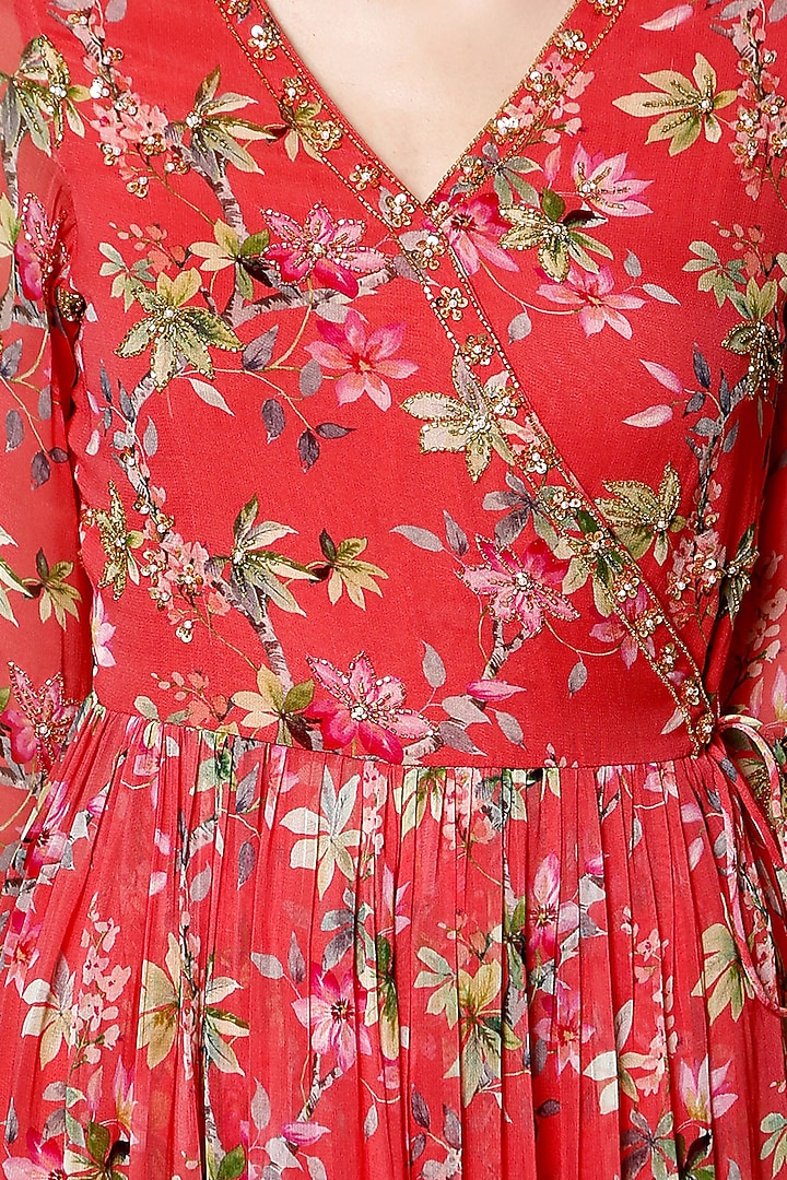 Coral Printed & Embroidered Party Wear Anarkali Set by Bha-sha at Pernia's Pop Up Shop