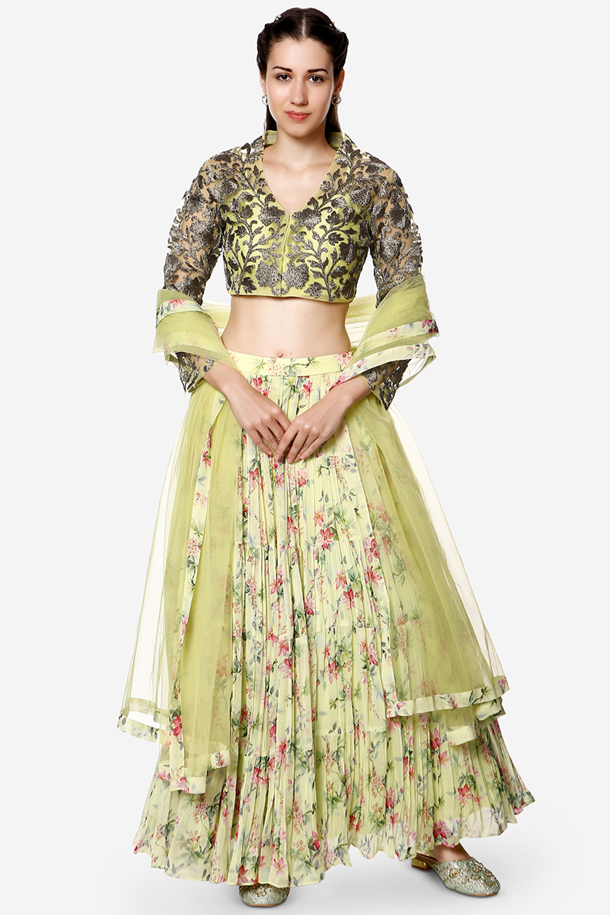 Lime Green Printed Wedding Lehenga Set by Bha-sha at Pernia's Pop Up Shop