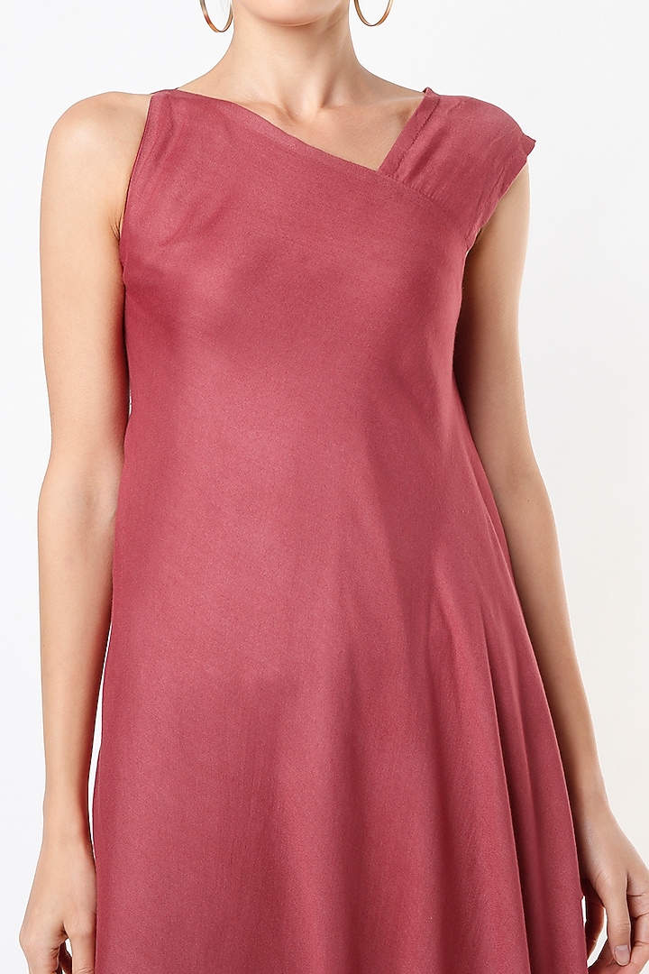 Bright Maroon Hand Embroidered Flared Summer Dress by Bhusattva at Pernia's Pop Up Shop