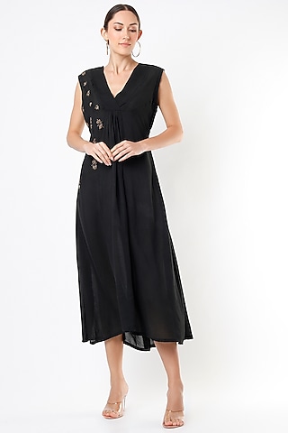 Black Hand Embroidered Dress by Bhusattva