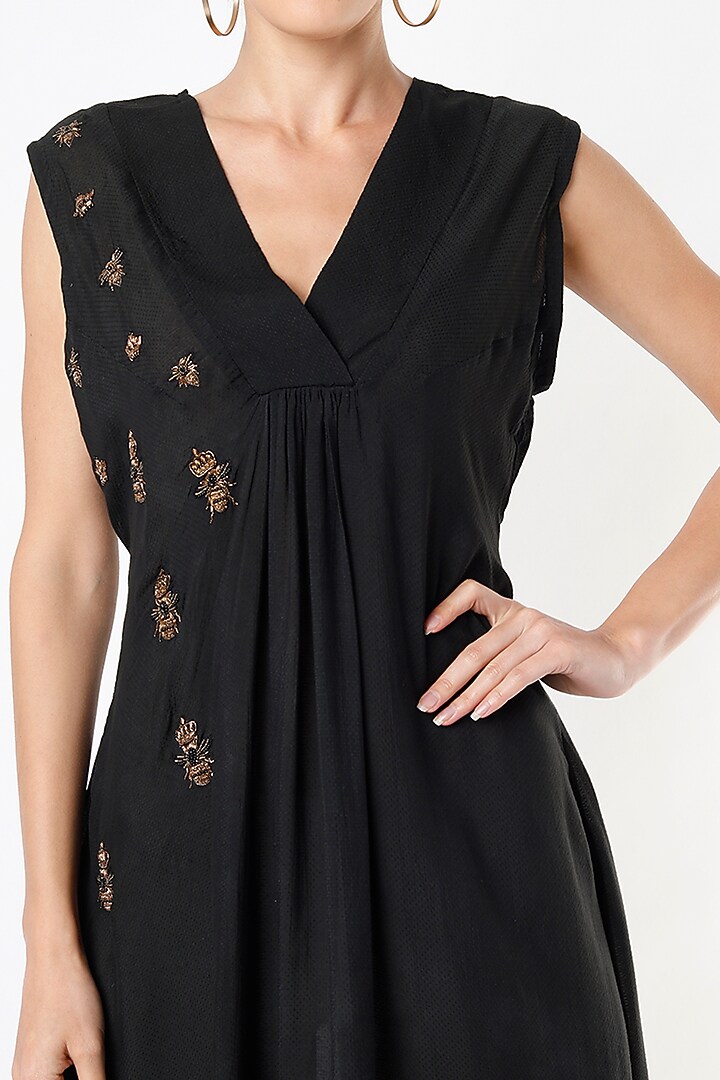 Black Hand Embroidered Summer Dress by Bhusattva at Pernia's Pop Up Shop