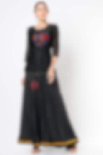 Black Hand Embroidered Flared Skirt Set by Bhusattva at Pernia's Pop Up Shop