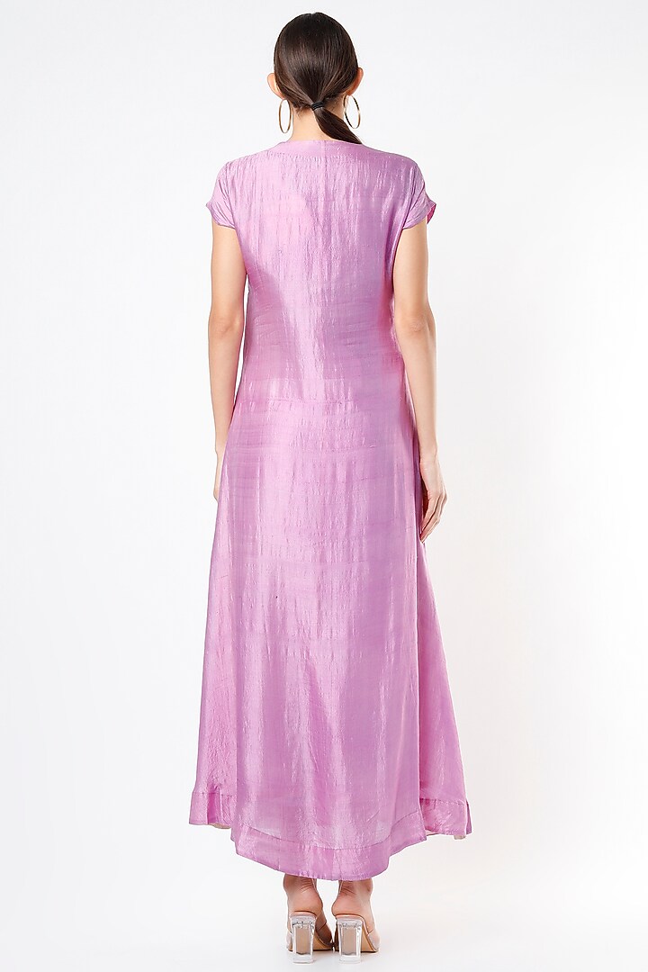 Pale Plum Hand Embroidered A-Line Kurta Summer Dress by Bhusattva at Pernia's Pop Up Shop