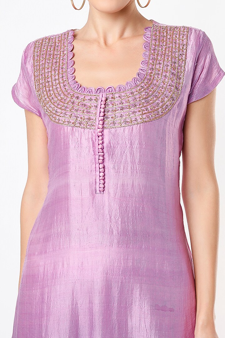 Pale Plum Hand Embroidered A-Line Kurta Summer Dress by Bhusattva at Pernia's Pop Up Shop