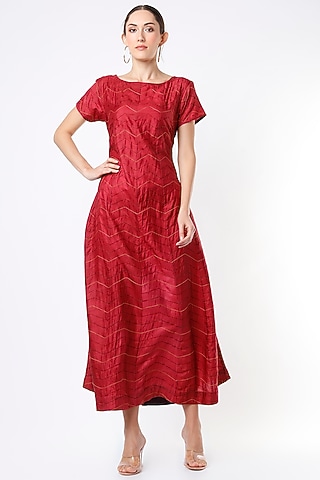 Maroon Hand Embroidered Kurta Dress by Bhusattva