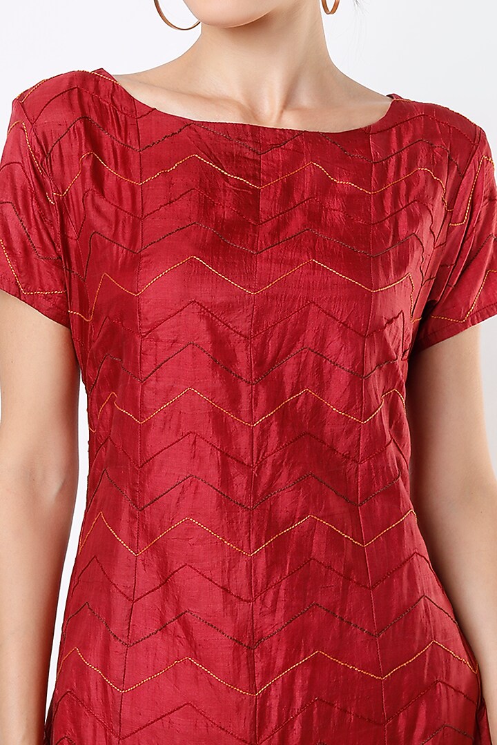 Maroon Hand Embroidered Kurta Summer Dress by Bhusattva at Pernia's Pop Up Shop
