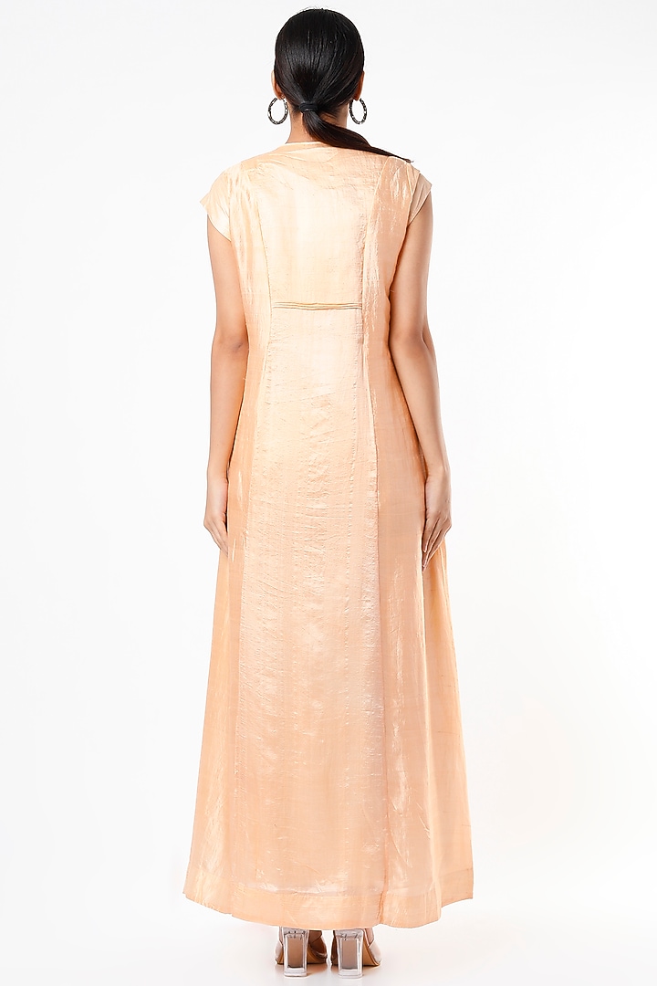Peach Hand Embroidered A-Line Kurta Summer Dress by Bhusattva at Pernia's Pop Up Shop