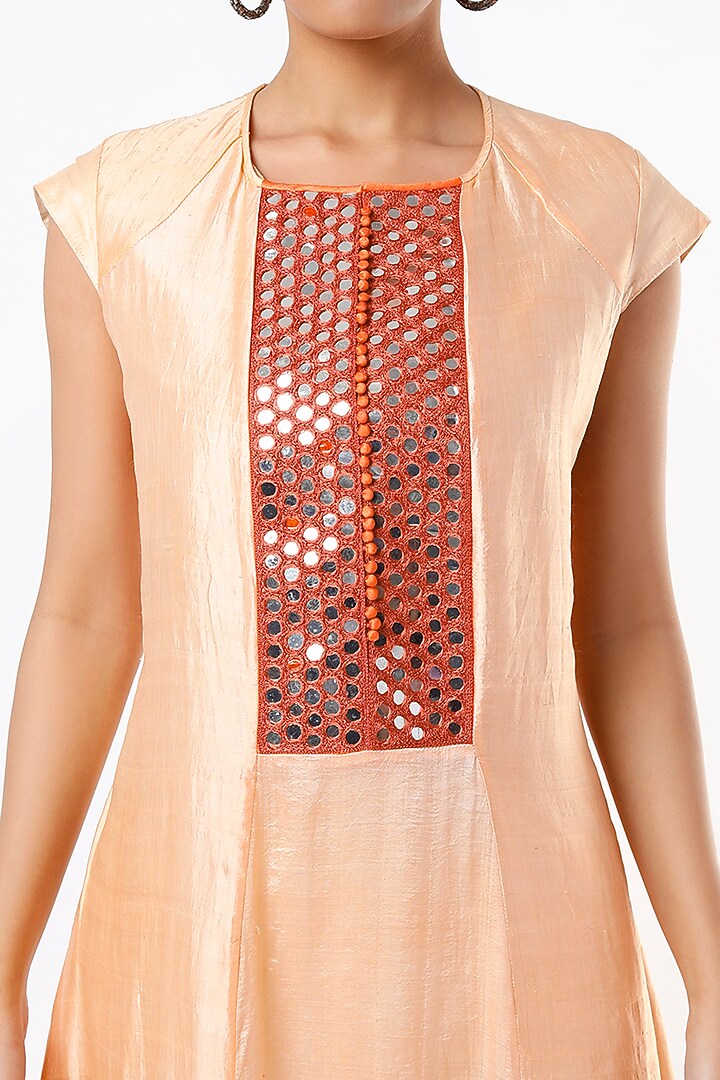 Peach Hand Embroidered A-Line Kurta Summer Dress by Bhusattva at Pernia's Pop Up Shop