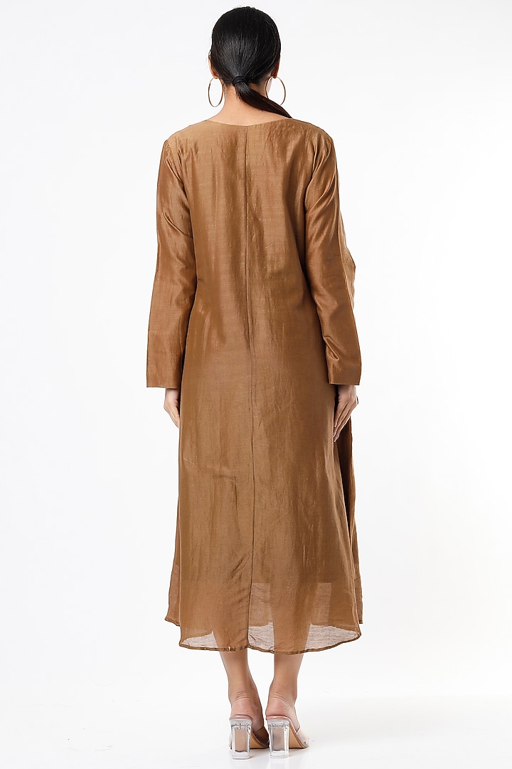 Light Brown & Maroon Hand Embroidered Flared A-Line Summer Dress by Bhusattva at Pernia's Pop Up Shop