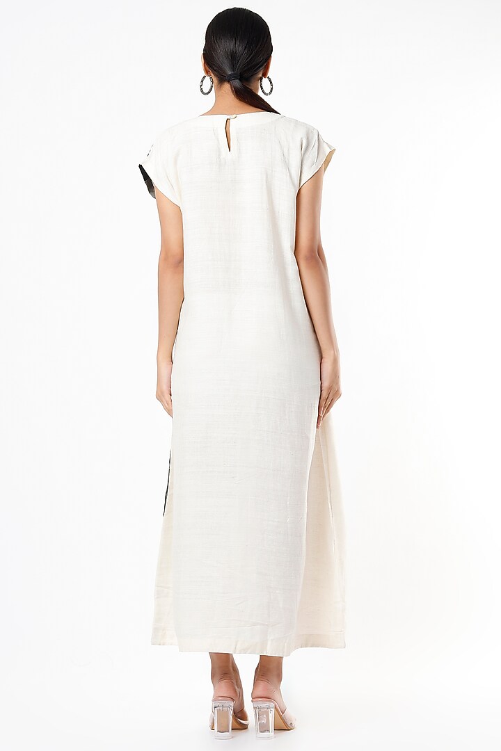 White & Black Hand Embroidered A-Line Kurta Summer Dress by Bhusattva at Pernia's Pop Up Shop