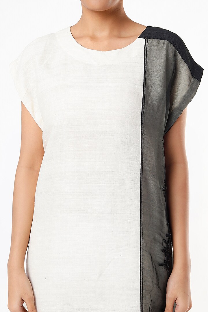 White & Black Hand Embroidered A-Line Kurta Summer Dress by Bhusattva at Pernia's Pop Up Shop