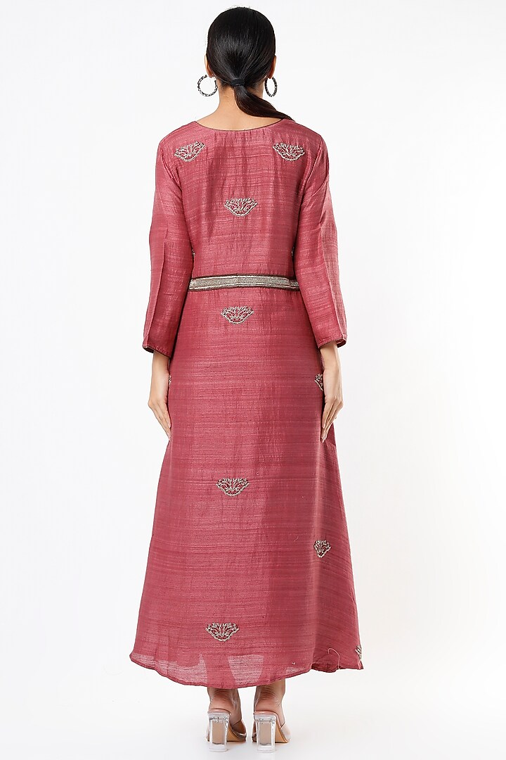 Rust Red Hand Embroidered A-Line Kurta Summer Dress by Bhusattva at Pernia's Pop Up Shop