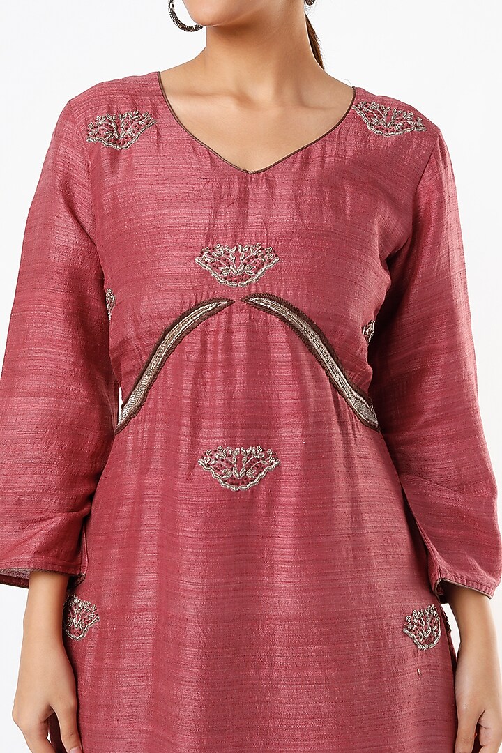 Rust Red Hand Embroidered A-Line Kurta Summer Dress by Bhusattva at Pernia's Pop Up Shop