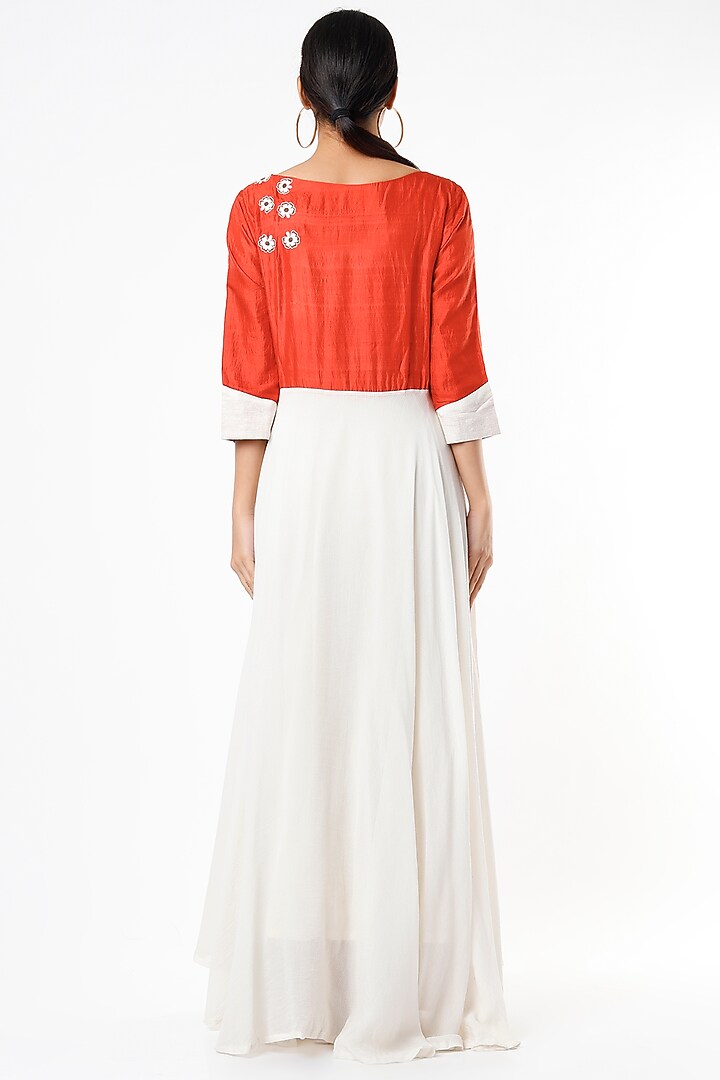 Electric Red & White Hand Embroidered Maxi Summer Dress by Bhusattva at Pernia's Pop Up Shop