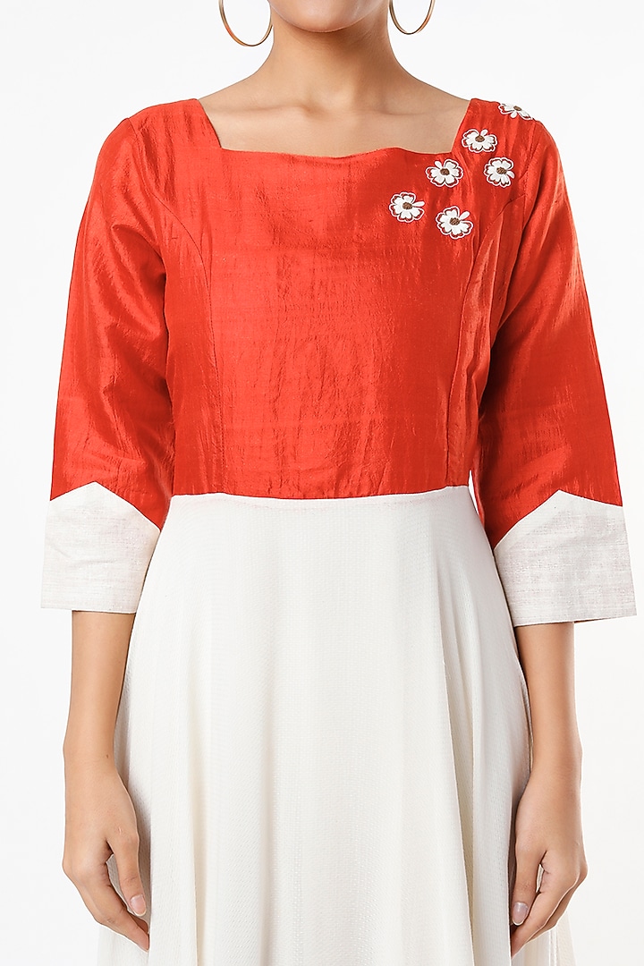 Electric Red & White Hand Embroidered Maxi Summer Dress by Bhusattva at Pernia's Pop Up Shop