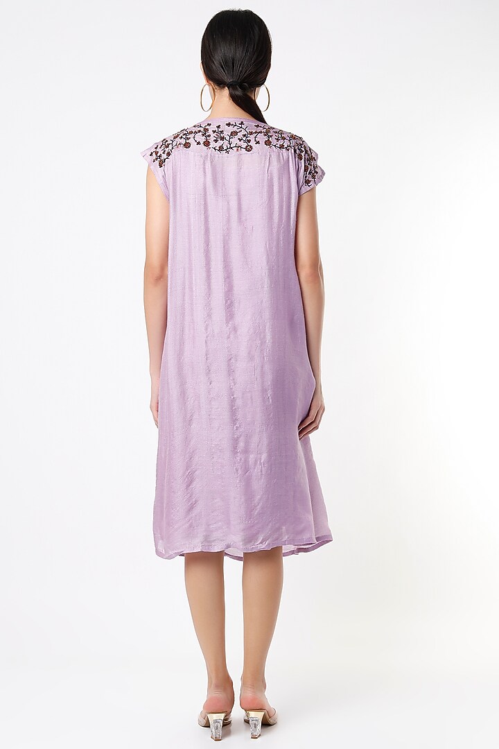 Lilac Embroidered Pleated Summer Dress by Bhusattva at Pernia's Pop Up Shop