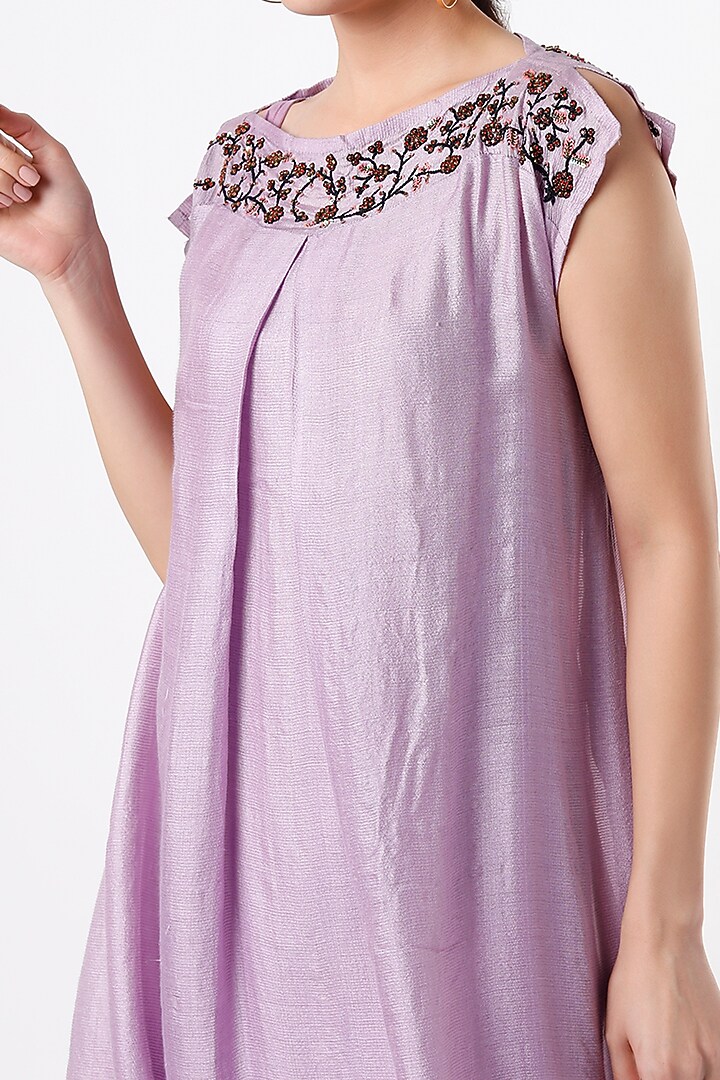 Lilac Embroidered Pleated Summer Dress by Bhusattva at Pernia's Pop Up Shop