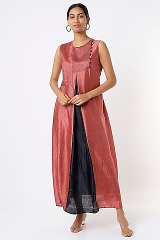 Faded Red Embroidered Dress by Bhusattva