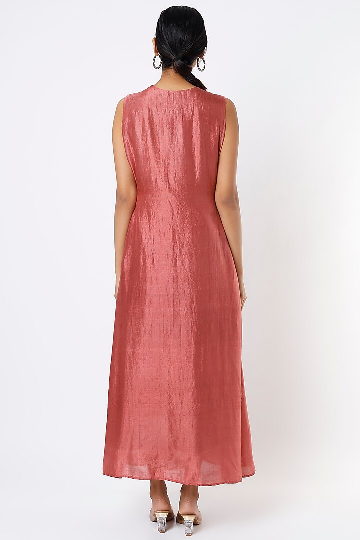 Faded Red Embroidered Summer Dress by Bhusattva at Pernia's Pop Up Shop