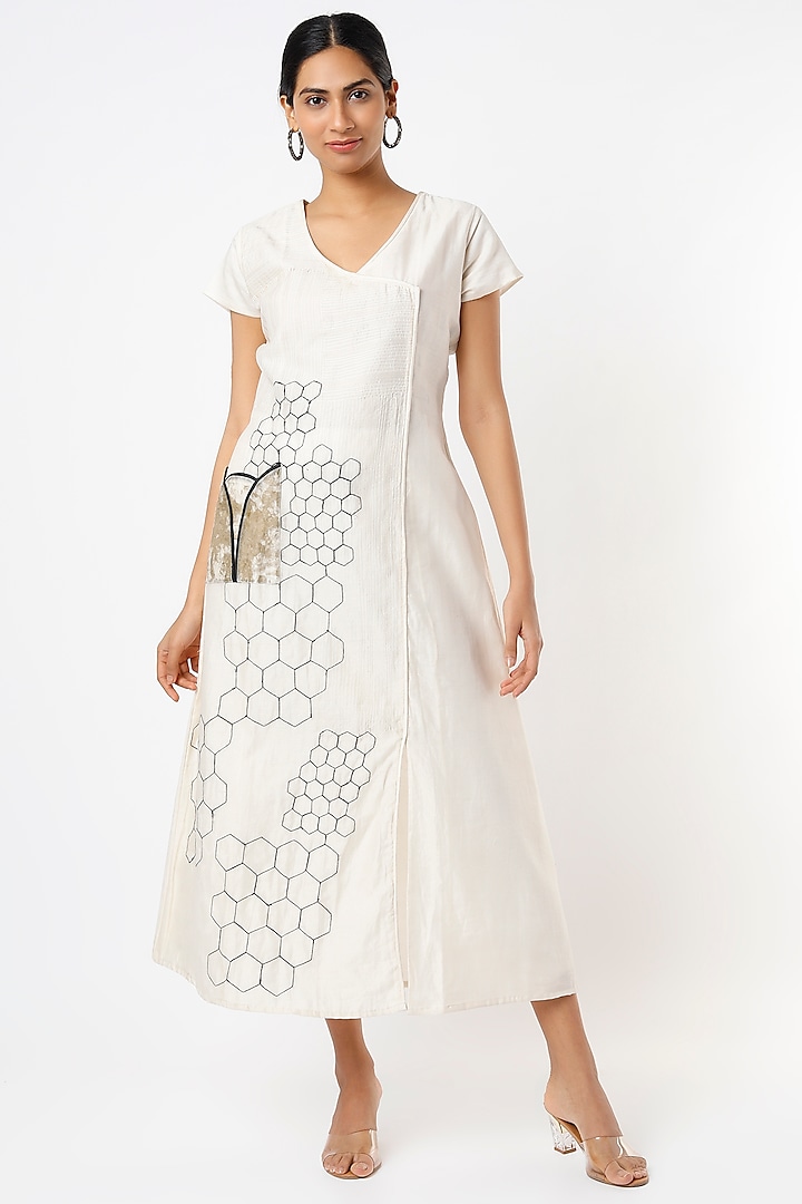 White Hand-Painted Dress by Bhusattva