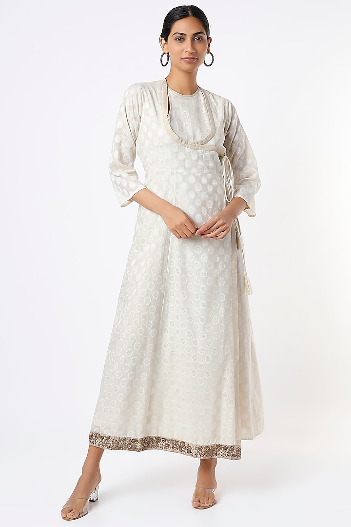 White Hand Embroidered Angrakha Dress by Bhusattva