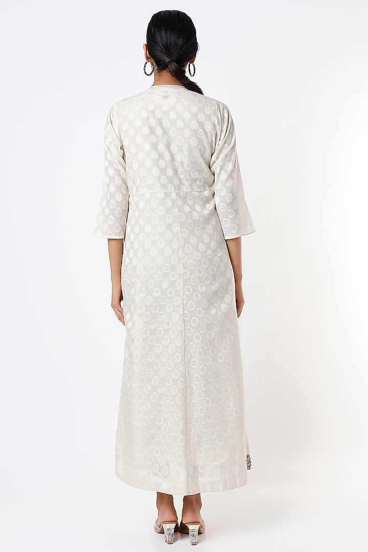White Hand Embroidered Angrakha Vacation Dress by Bhusattva at Pernia's Pop Up Shop