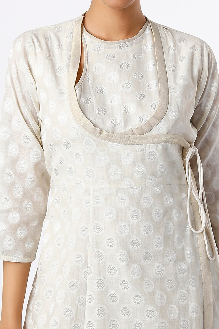 White Hand Embroidered Angrakha Vacation Dress by Bhusattva at Pernia's Pop Up Shop