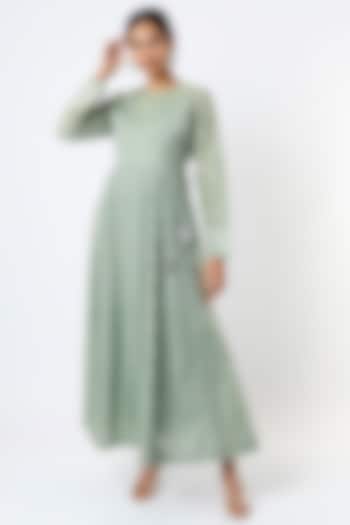 Pale Teal Embroidered Angrakha Dress by Bhusattva