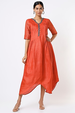 Shop Orange Embroidered Pleated Midi Dress for Women Online from India's  Luxury Designers 2026