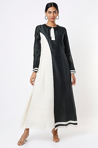 Black & White Organic Peace Silk A-Line Dress by Bhusattva