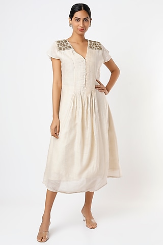 Off-White Embroidered Dress by Bhusattva