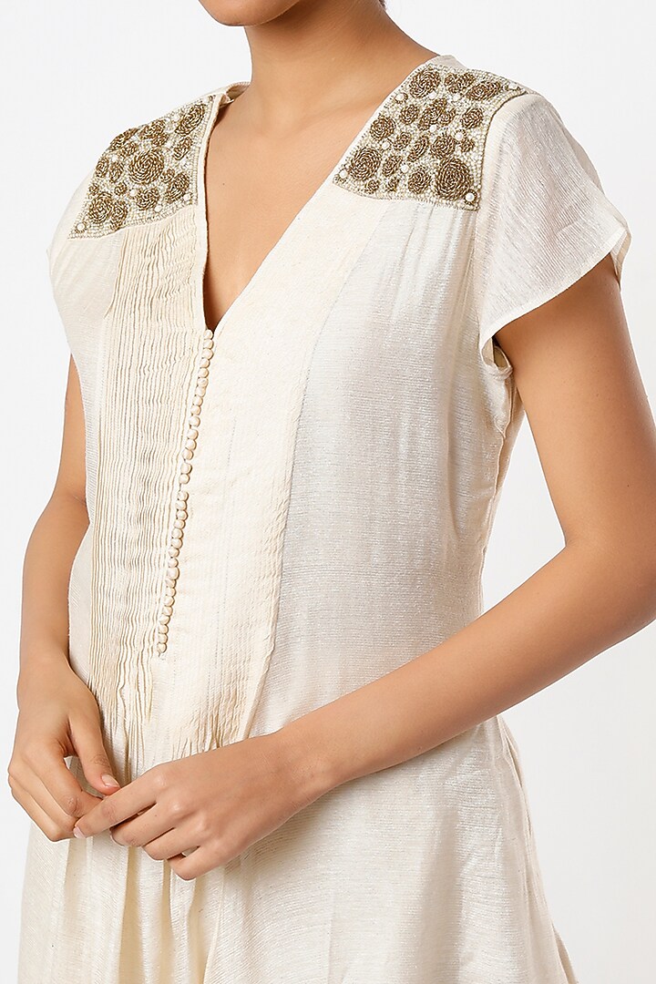 Off-White Embroidered Summer Dress by Bhusattva at Pernia's Pop Up Shop
