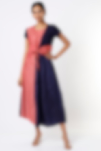 Faded Red & Medieval Blue Organic Silk Dress by Bhusattva
