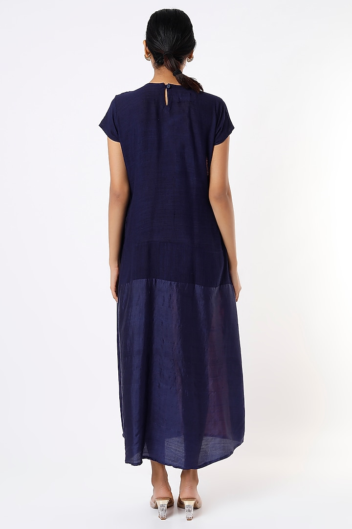 Faded Red & Medieval Blue Organic Silk Summer Dress by Bhusattva at Pernia's Pop Up Shop
