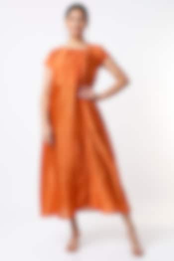 Orange Organic Cotton Silk Dress by Bhusattva