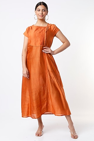 Orange Organic Cotton Silk Dress by Bhusattva