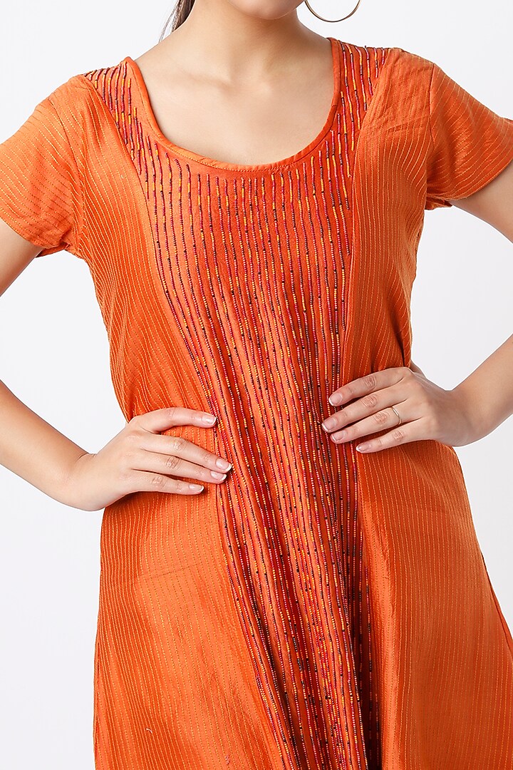 Orange Hand Embroidered Summer Dress by Bhusattva at Pernia's Pop Up Shop