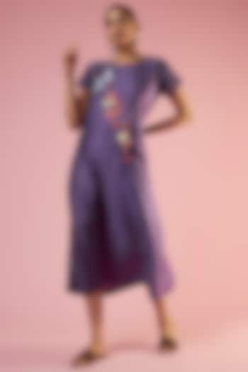 Purple Organic Silk Embroidered Dress by Bhusattva
