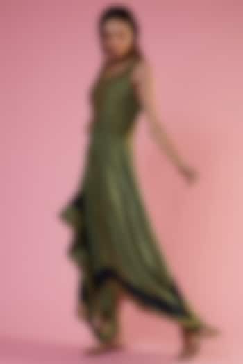 Olive Green Organic Silk Embroidered Asymmetric Dress by Bhusattva