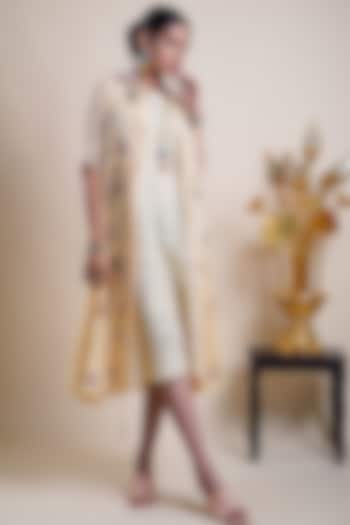 Beige Organic Cotton Silk Embroidered Jacket Dress by Bhusattva