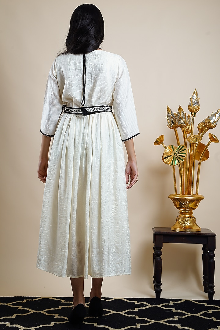 White Organic Silk Embroidered Vacation Dress by Bhusattva at Pernia's Pop Up Shop