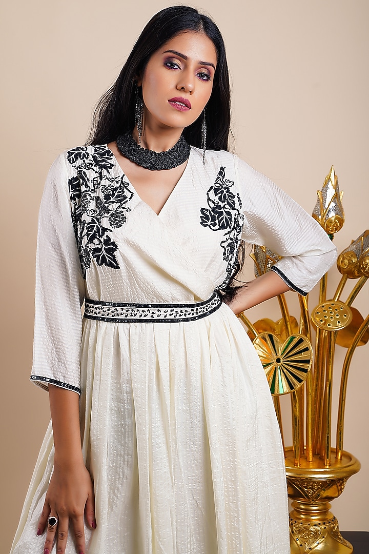 White Organic Silk Embroidered Vacation Dress by Bhusattva at Pernia's Pop Up Shop