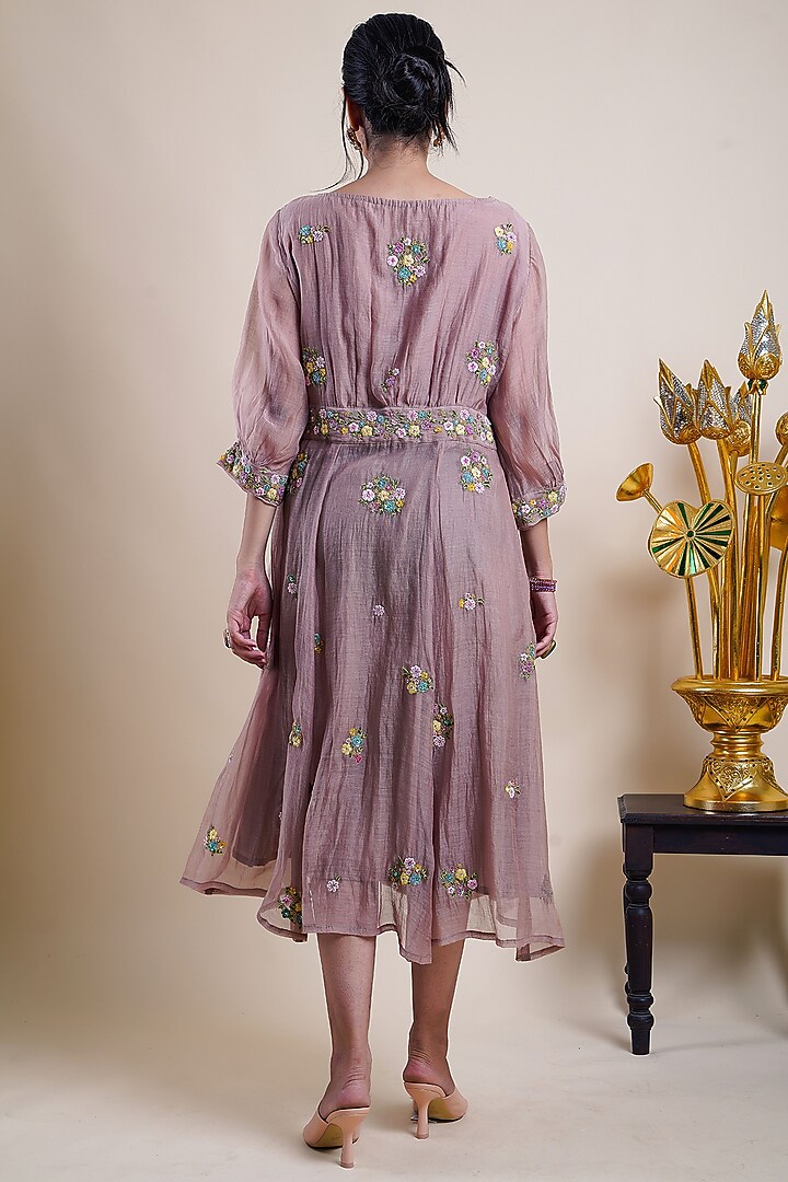 Beige Organic Silk Embroidered Vacation Dress by Bhusattva at Pernia's Pop Up Shop